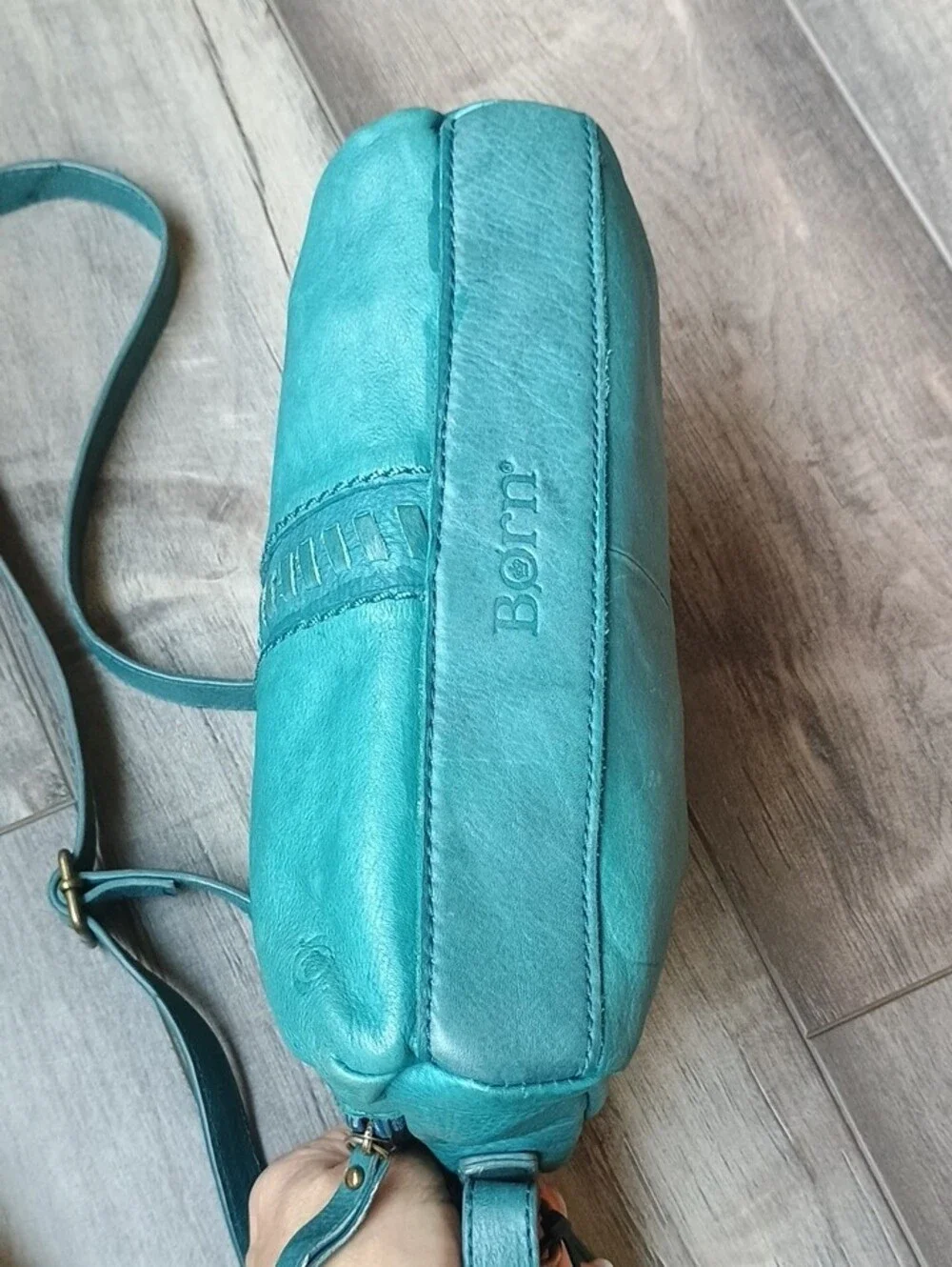 Born Teal Crossbody Leather Bag with Dual Zips - Picture 7 of 14